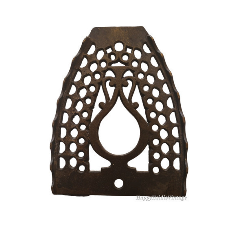 Antique Ironing Iron Trivet Pot Stand Flat Tip Pierced Vessel Pattern Kitchen‎